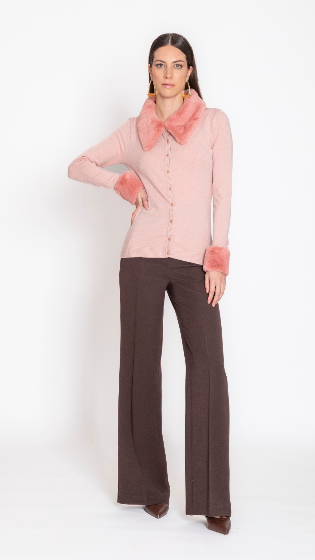 MINESTRA - CARDIGAN CON COLLETTO E POLSI ECOPELLICCIA