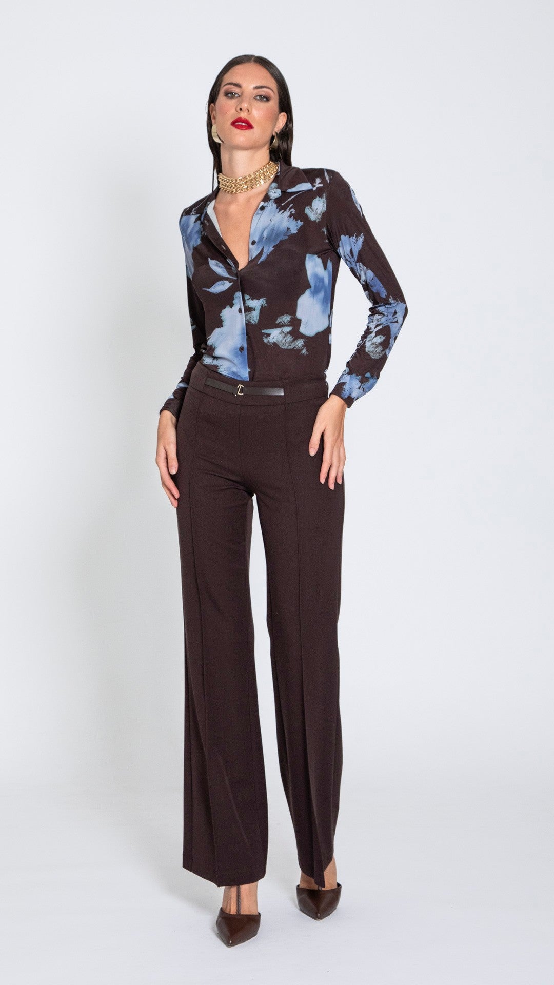 FAVOLA - PANTALONE CON FIBBIA E NERVATURA ZIP LATERALE