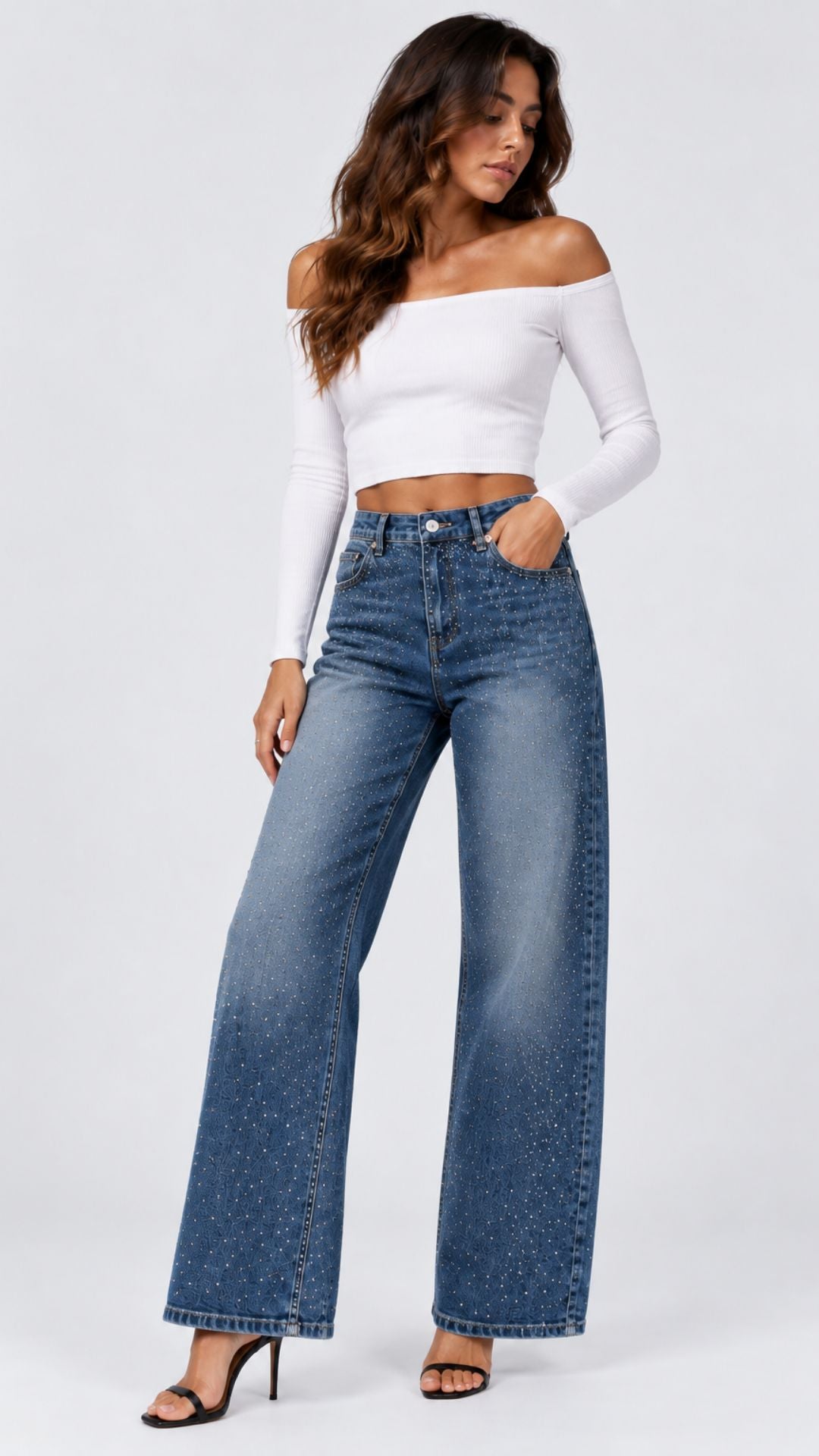 26ADANTE - JEANS WIDE LEG CON STRASS