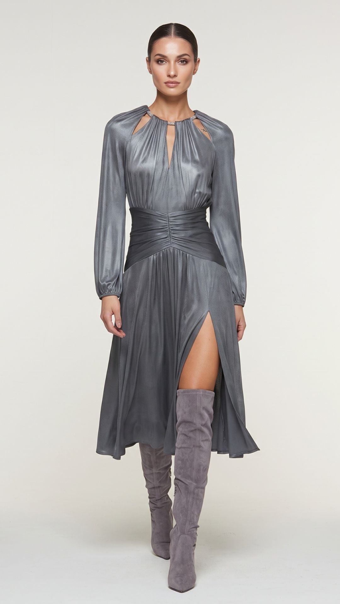 JUNGLE - ABITO MIDI DRAPPEGGIATO CON COLLANA