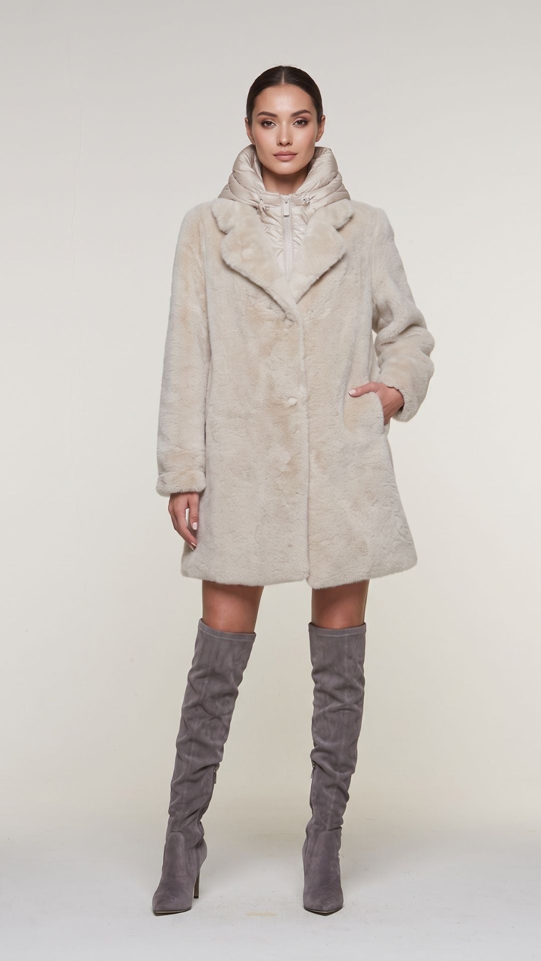 PUFFO - CAPPOTTO DI PELLICCIA CON CAPPUCCIO NYLON