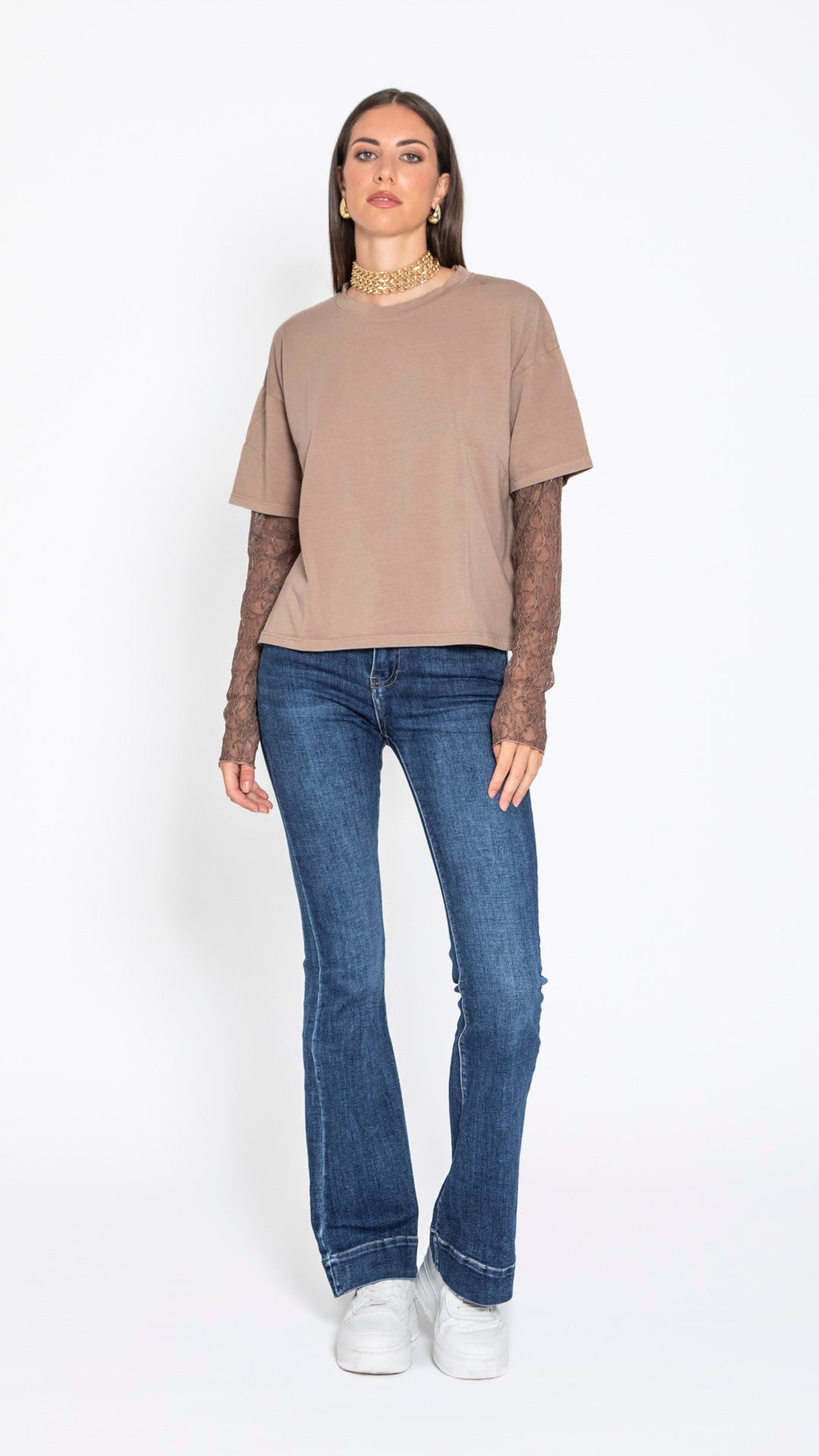 TARTARUGA - MAGLIA CON PIZZO SULLA MANICA