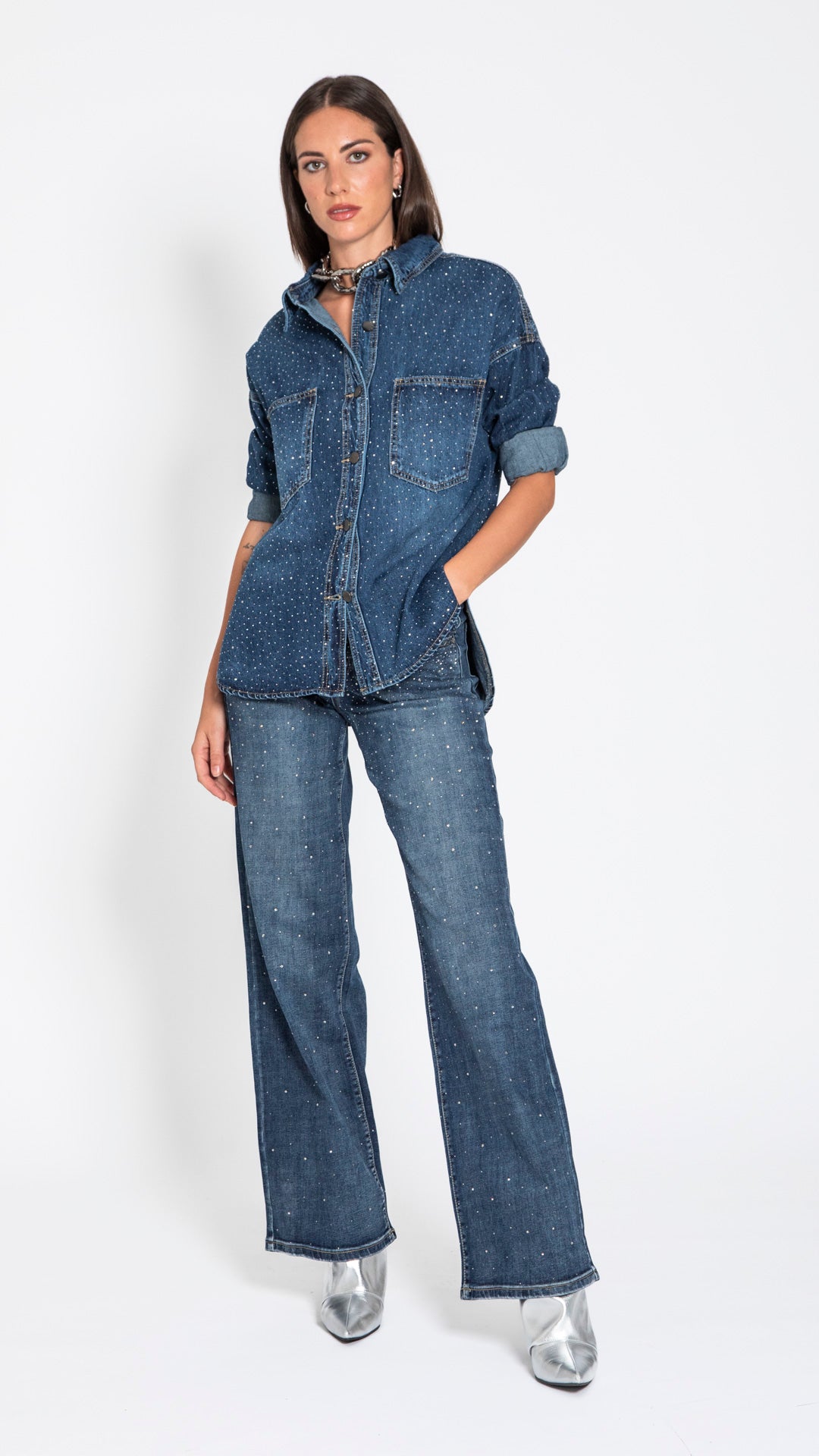 DELTA - GIACCA DENIM STRASS