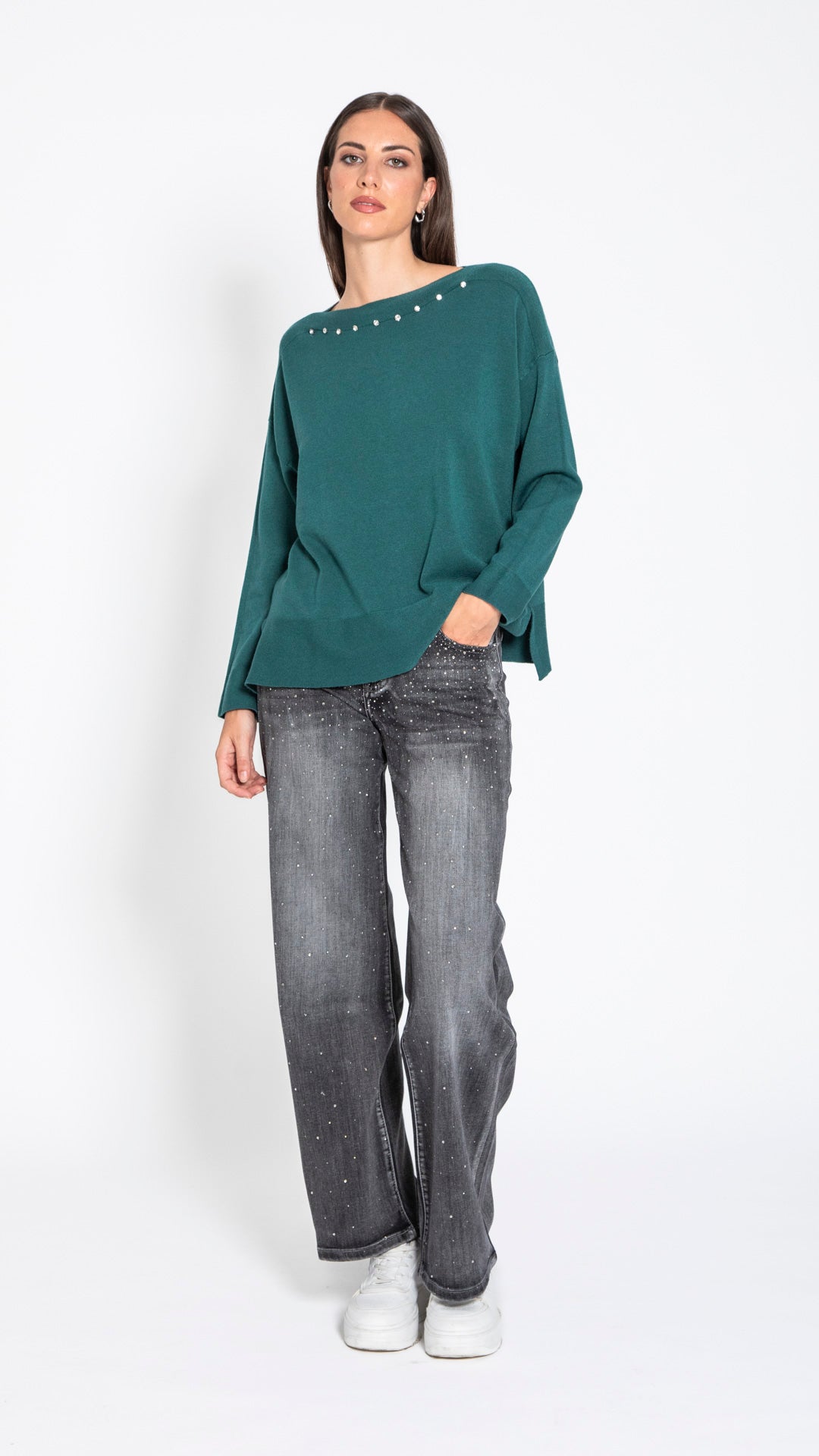 MARINA - MAGLIA SCOLLO BARCA CON APPLICAZIONI