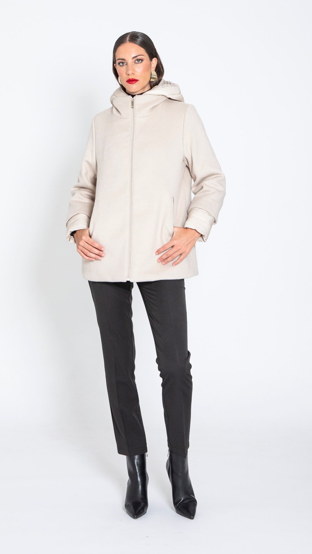 CATALDO - GIACCONE CON POLSI E CAPPUCCIO TRAPUNTATI NYLON