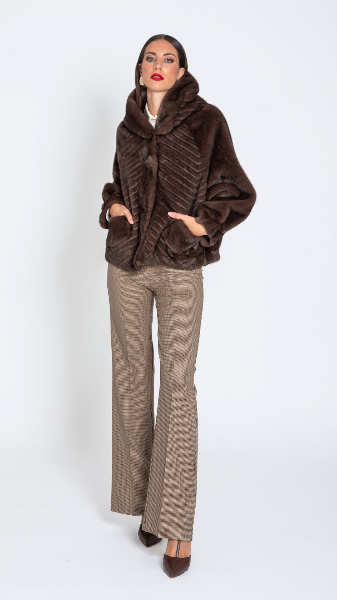 ESODO - BOMBER ECOPELLICCIA CHEVRONNE SCANNELLATO