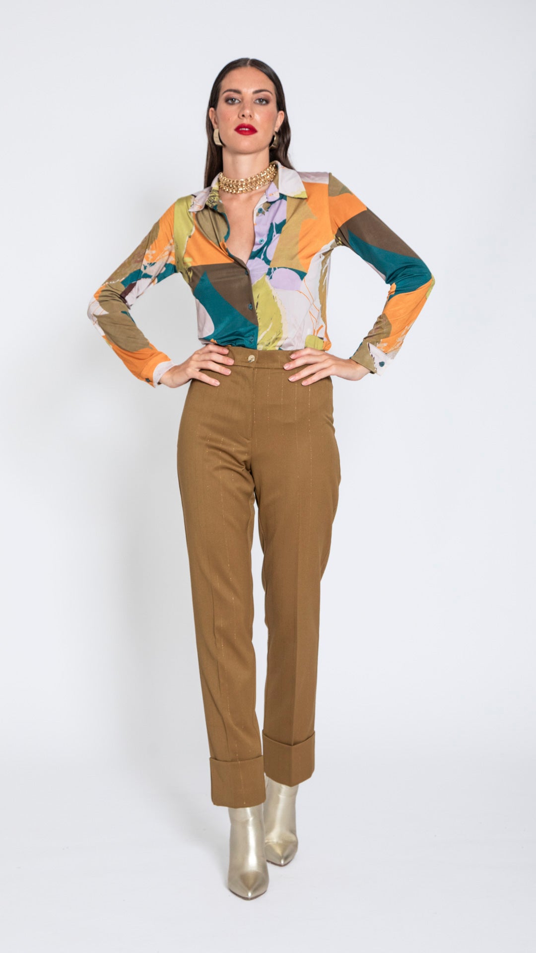 GAINA - PANTALONE STRETTO CON RISVOLTO