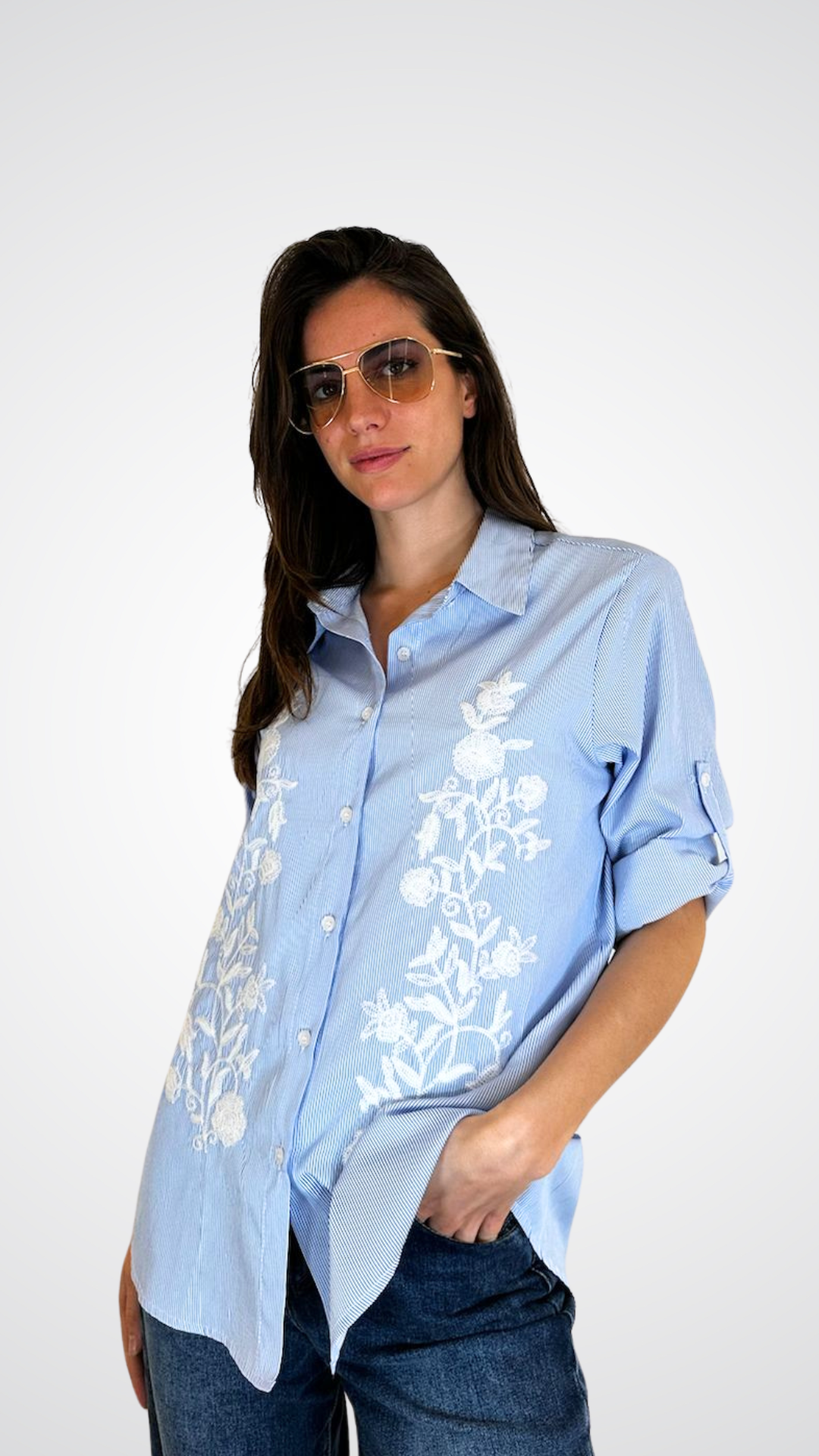 CLAUDIA - CAMICIA RIGHE E RICAMO