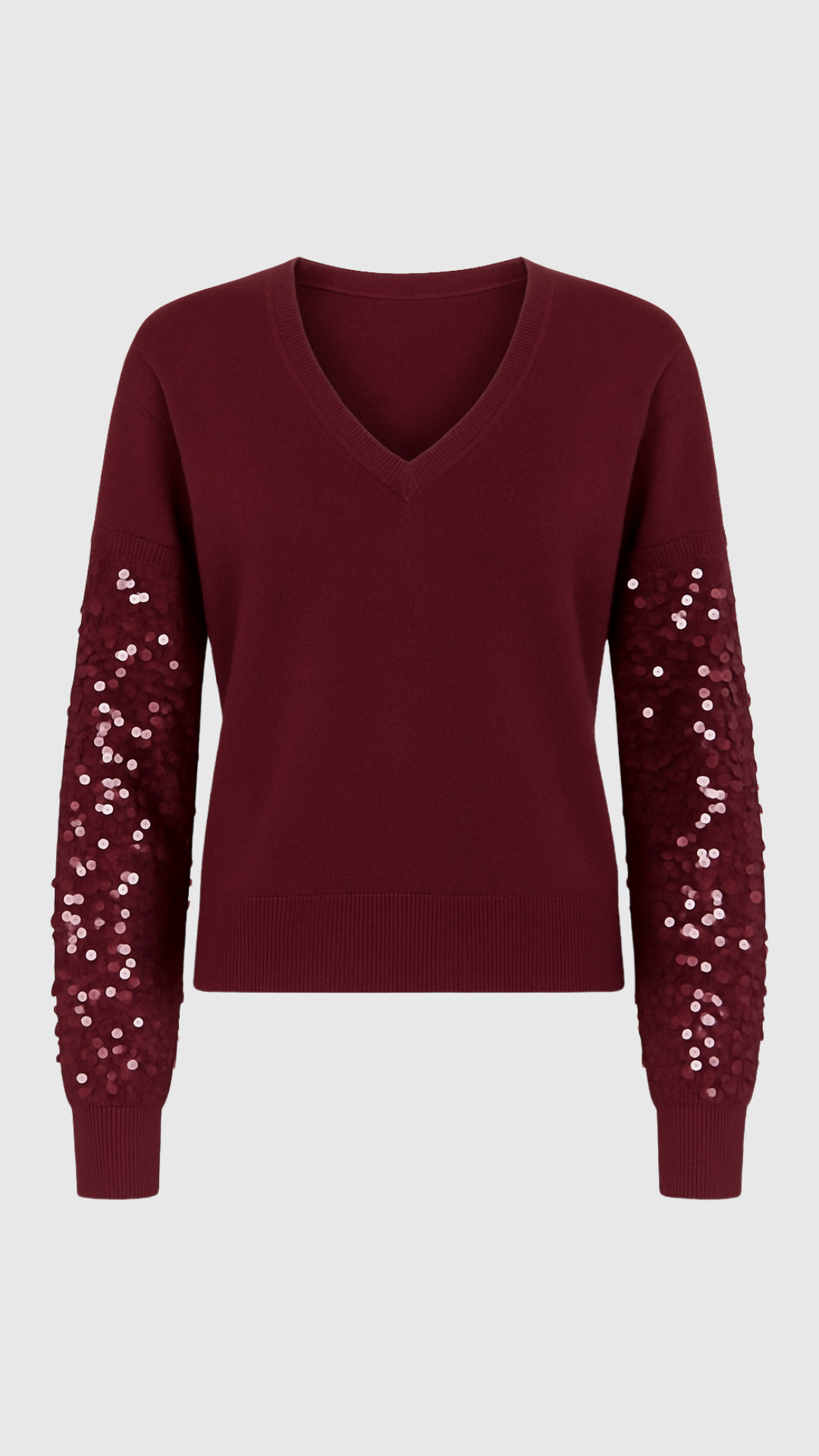 MARONE - MAGLIA SCOLLO V CON MANICA PAILLETTES