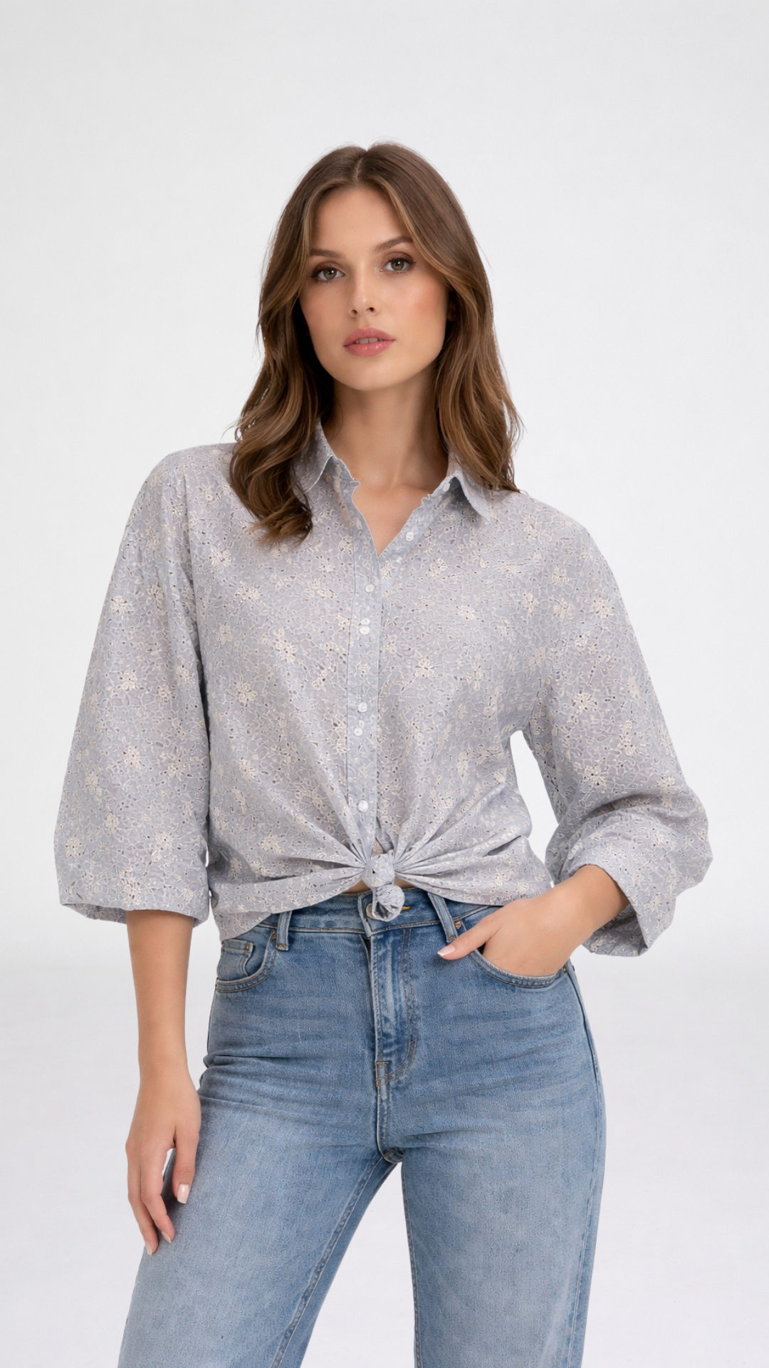 COSTANZO - CAMICIA CON NODO RIGA RICAMATA